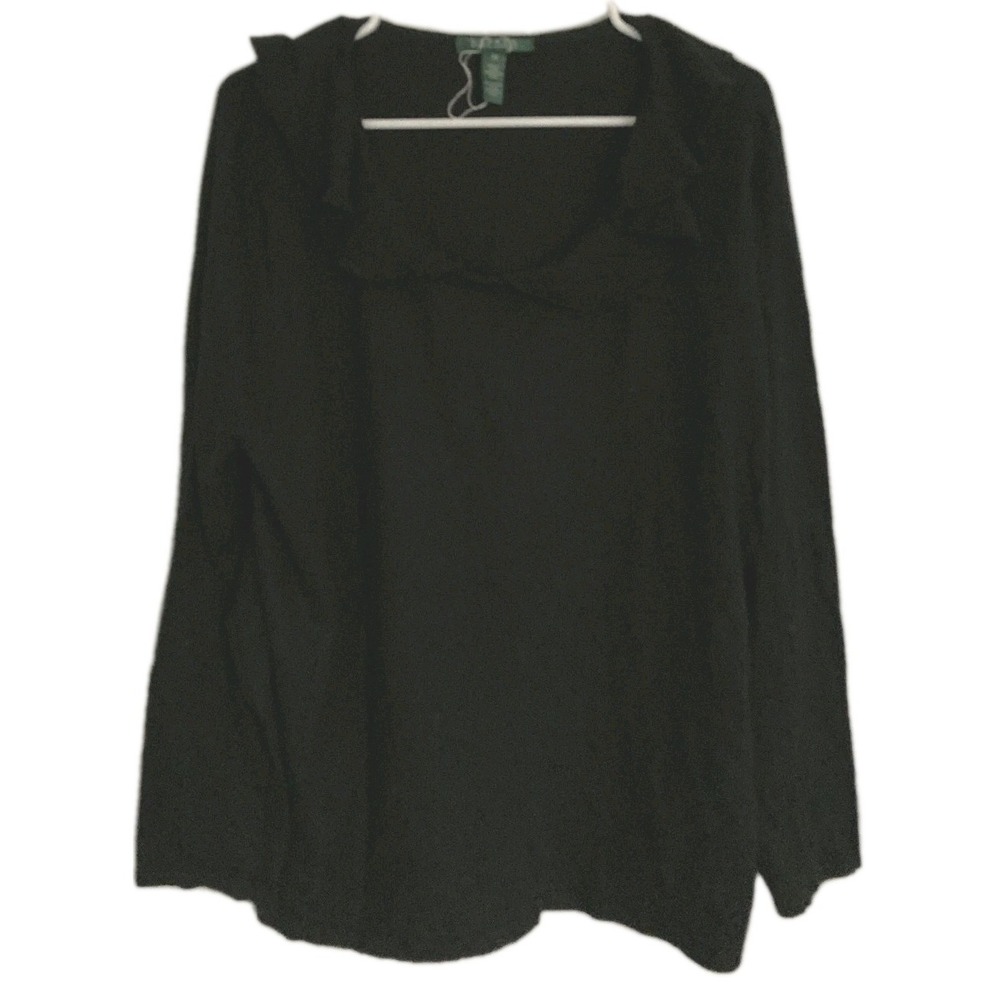 Lauren Ralph Lauren Sweater Women 3X Black Scoop Neck Ruffle Collar Cotton Modal